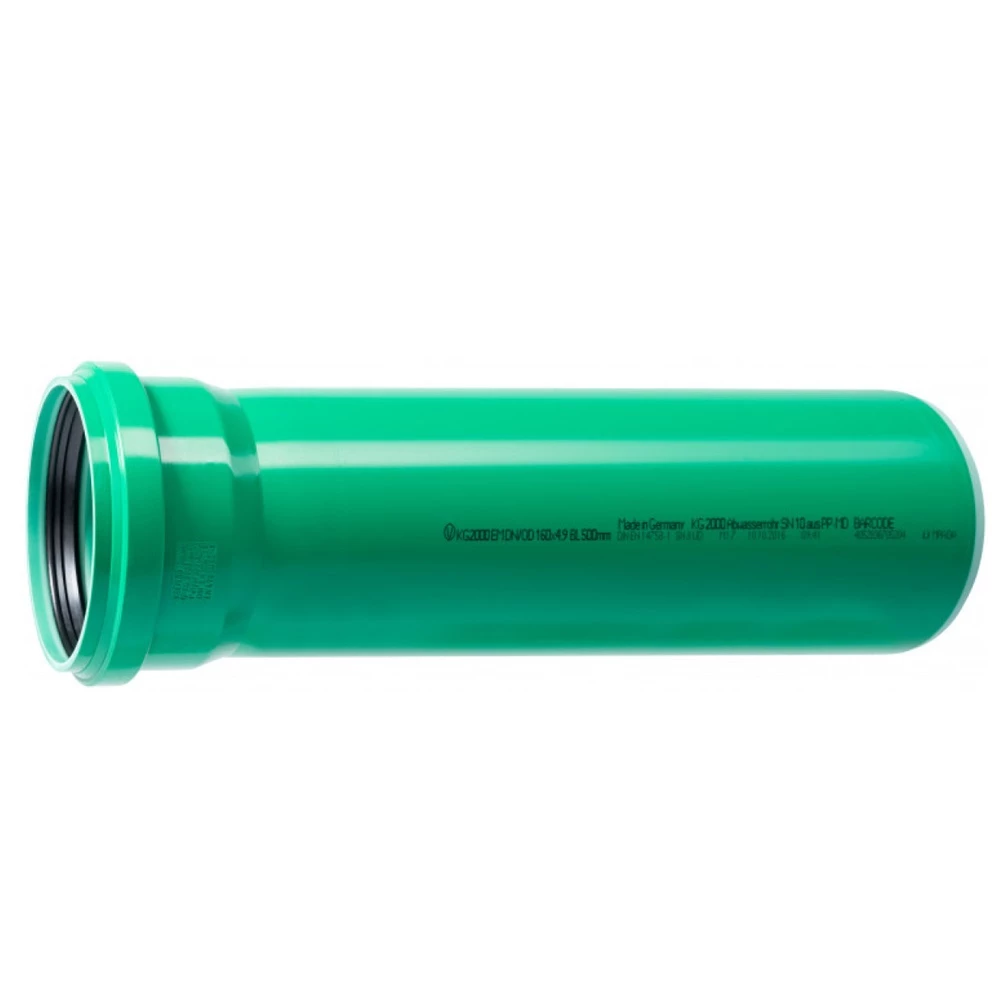 изображение Труба Ostendorf KG2000 SN10 Дн160х4.9 безнапорная из PP-MD L=2.0м зеленая с раструбом