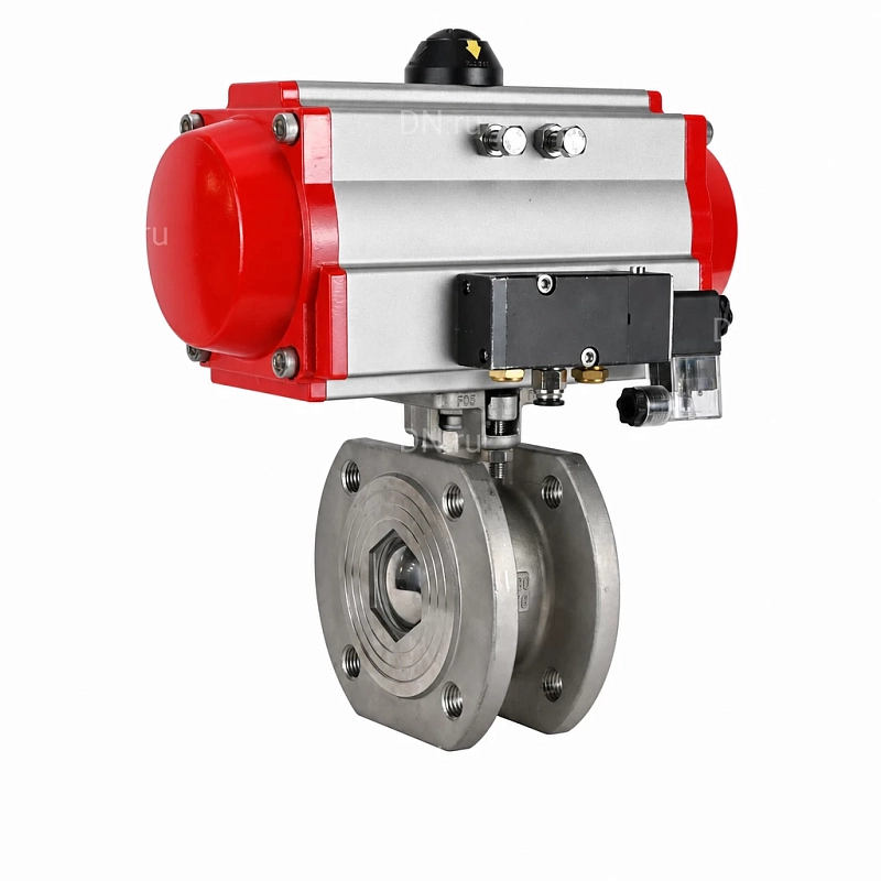 Кран шаровой Ду50 Ру16 полнопроходной, межфланцевый, корпус - нержавеющая сталь 316, уплотнение - PTFE, с пневмоприводом PA-DA-083 и пневмораспределителем 4M310-08 AC220V (BV3232P-FP-Fb-ISO-H WDVF)